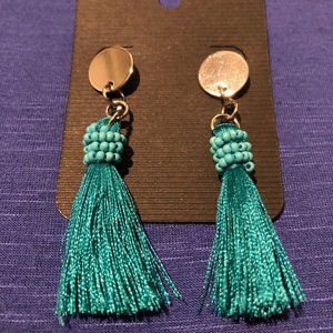 Beaded Jade Green Tassel Earrings